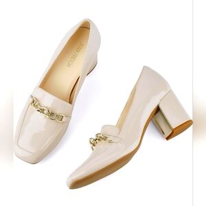 Elegant Cream Block Heel Loafers